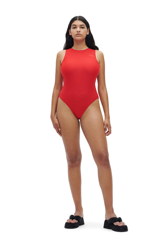 High Risk Red Recycled Solid Core Recycled Core Solid Sporty Swimsuit | GANNI