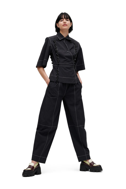 Black Cotton Crepe Elasticated Curve Pants | GANNI