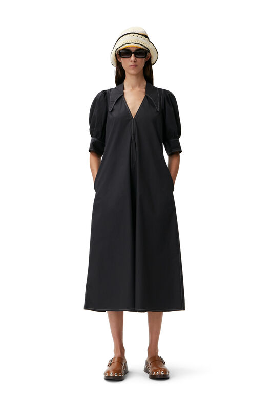 Black Poplin Midi Dress | GANNI