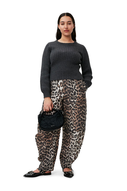 Big Leopard Almond Milk 3D Leopard Jacquard Elasticated Curve Pants | GANNI