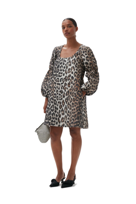 Big Leopard Almond Milk 3D Leopard Jacquard Mini Dress | GANNI