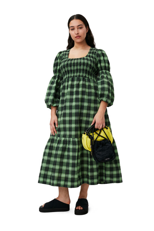 Peapod Green Seersucker Check Maxi Smock Dress | GANNI