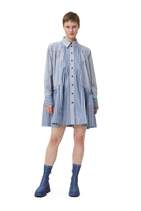 Gray Blue Stripe Mini Shirt Dress | GANNI