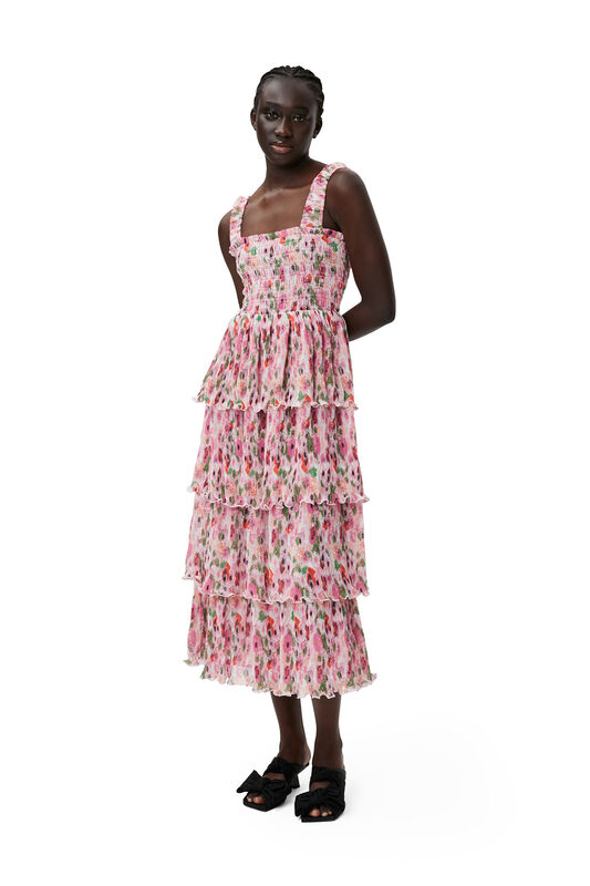 Sugar Plum Pleated Georgette Smock Midi Dress | GANNI