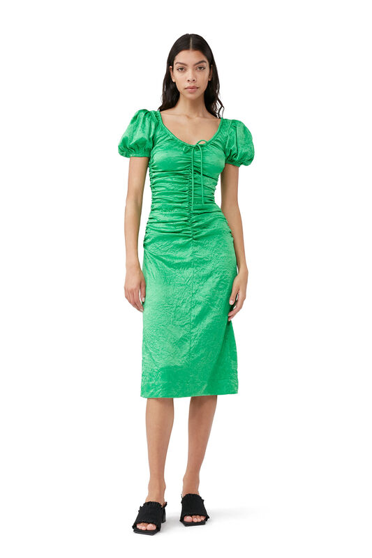 Green Crinkled Satin Midi Dress | GANNI