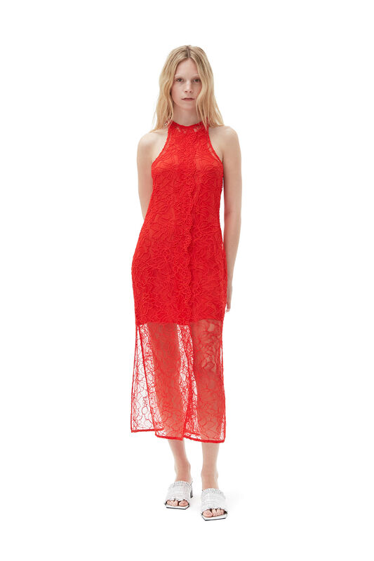 Red Lace Halter Neck Dress | GANNI