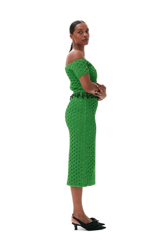 Classic Green Smocked Satin Skirt | GANNI