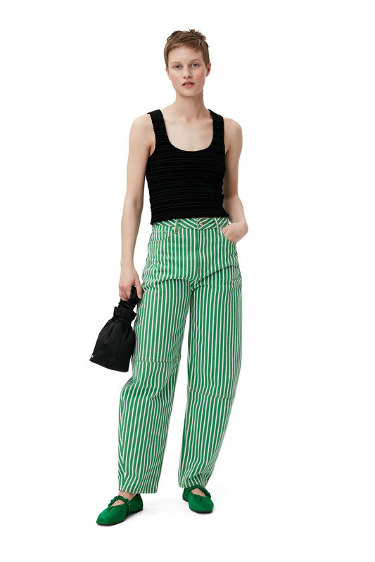 Kelly Green Stripe Denim Stary | GANNI