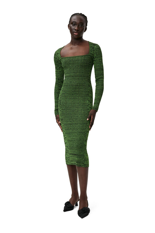 Kelly Green Green Melange Knit Dress | GANNI