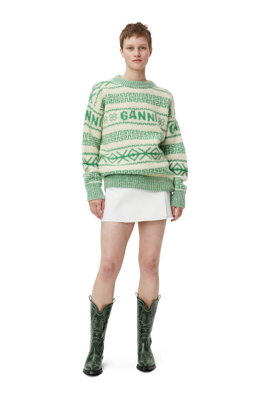 Egret Green Wool Pullover | GANNI