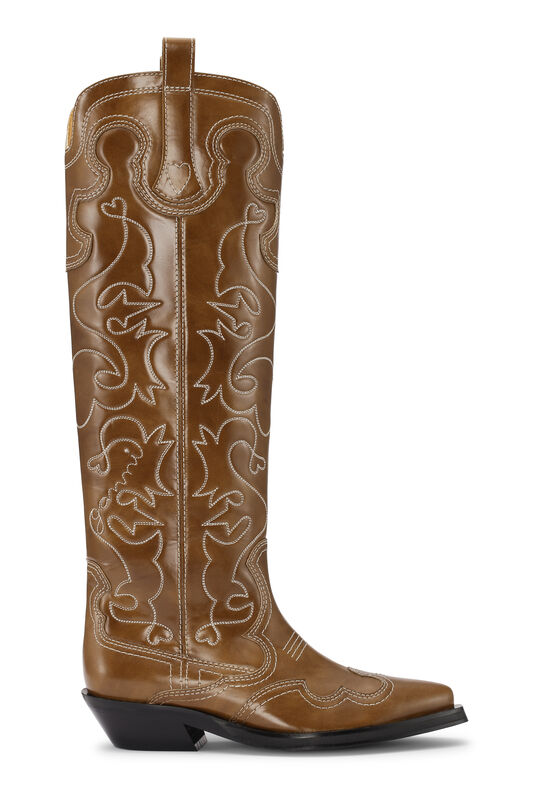 Tiger's Eye Knee High Embroidered Western Boots | GANNI