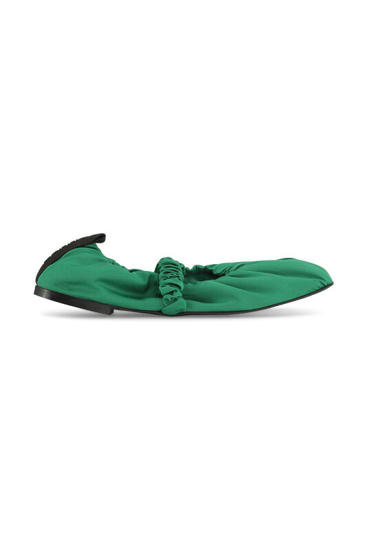 Kelly Green Scrunchie Satin Ballerinas | GANNI