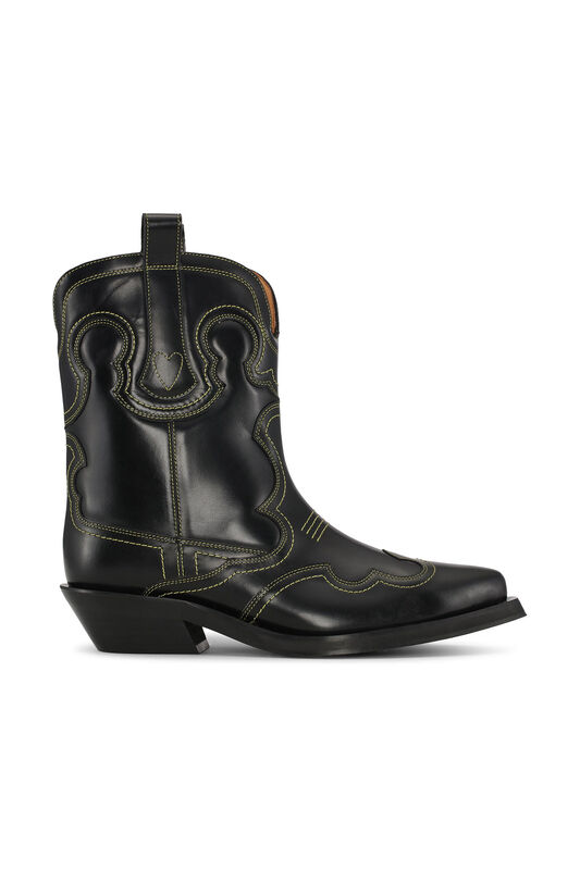 Black/Yellow Embroidered Western Boots | GANNI