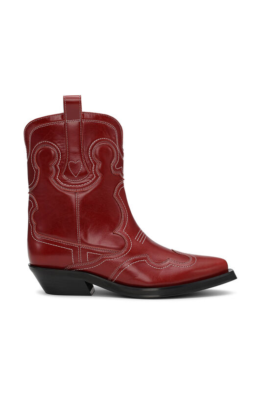 Red Low Shaft Embroidered Western Boots | GANNI