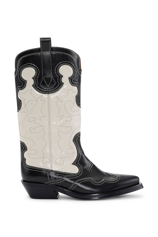 Monochrome Mid Shaft Embroidered Western Boots | GANNI