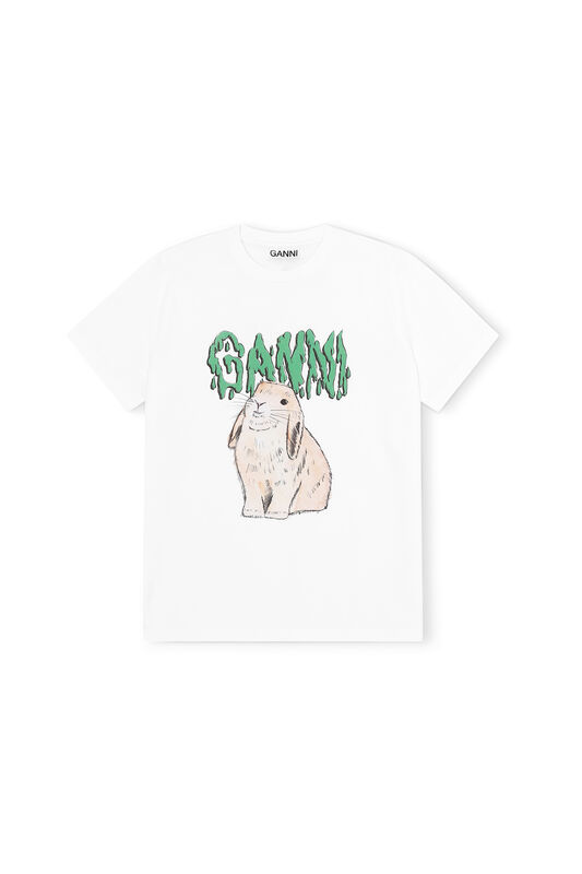 Bright White Basic Cotton Jersey T-shirt, Bunny | GANNI