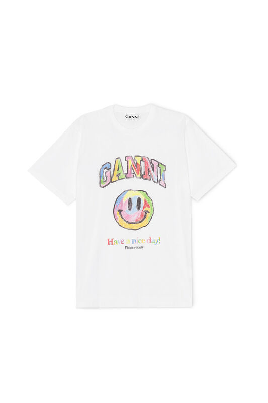 Bright White Basic Cotton Jersey T-shirt, Smiley | GANNI