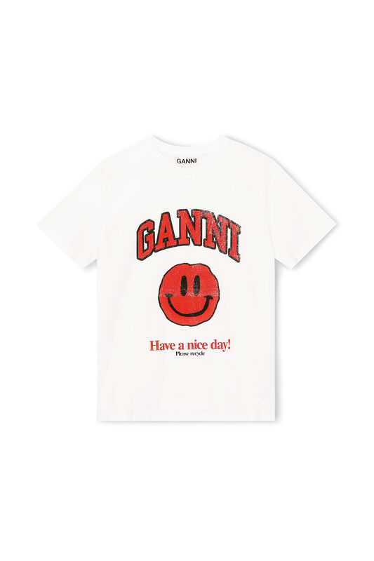 Bright White Basic Cotton Jersey T-shirt, Smiley | GANNI